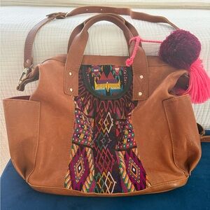 Nena & Co. Brown Leather Backpack/Shoulder/Tote with Colorful Woven Front Panel